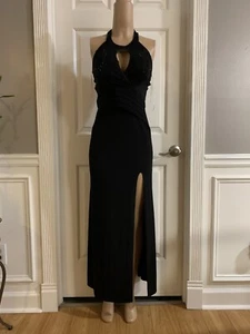 Women’s Junior Black halter maxi Off The Shoulder dress Size (M) Open Leg - Bild 1 von 10