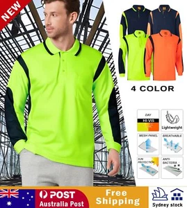 2 3 5 PACK HI-VIS POLO T SHIRT ARM PANEL PIPING WORK WEAR COOLDRY LONG SLEEVE - Picture 1 of 28