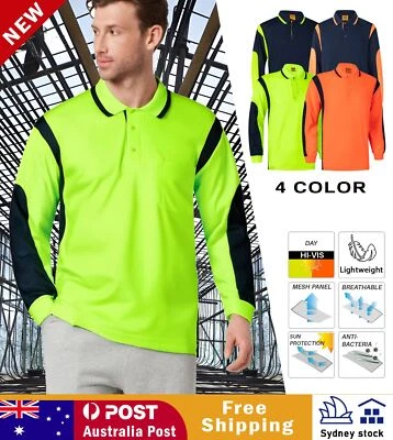 2 3 5 PACK HI-VIS POLO T SHIRT ARM PANEL PIPING WORK WEAR COOLDRY LONG SLEEVE - image 1 of 4
