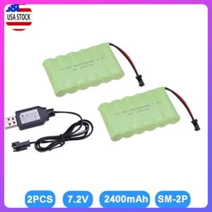 2pcs 7.2V 2400mAh Ni-MH AA Rechargeable Battery Pack SM-2P Plug For RC Car Toys - Picture 1 of 11