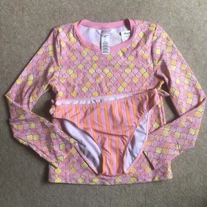 Tommy Bahama Girls Size 16 Rashguard Bikini Set UPF 50 Stripes Coral ST20A27 NEW - Picture 1 of 7