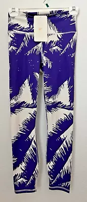 Fabletics Women's White Purple High Waisted Leggings Pureluxe 7/8 Palm Leaf XS - Image 1 of 4