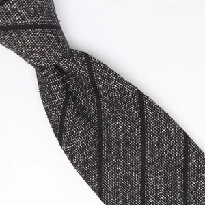 Gladson Mens Wool Slub Silk Necktie Gray Black Stripe Weave Woven Tie Italy - Picture 1 of 8