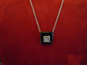SPLENDIDE COLLIER ARGENT 925/PENDENTIF CERAMIQUE NOIRE/ZIRCONS/NEUF - Imagen 1 de 1