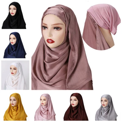 Hijab mit Jersey Cap Crinkled Hijab Frauen Muslim Fashion Islam Hijabs Kopftuch - Bild 1 von 4