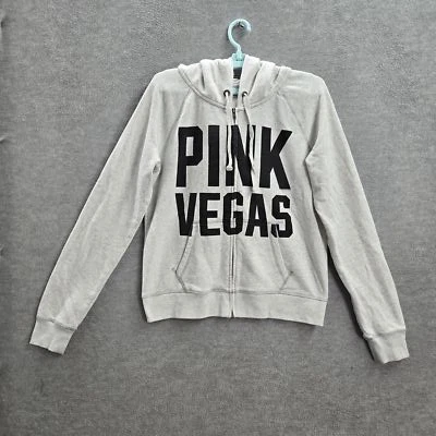 PINK Women Hoodie L Gray Cherries Sequin Bling Long Sleeve Logo - Image 1 of 4