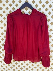 T Tahari Shirt Blouse Tunic Top Womans Red Satin Long sleeves top XS/TP New - Picture 1 of 6