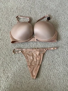 Victoria’s Secret Bombshell Plunge 36C Nude Beige Add 2 Cups Push Up Bra Set - Picture 1 of 10