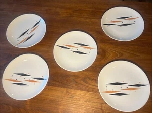 Mid Century Vintage Atomic Royal China Aztec Jester 10” Plates Set Of 5 MCM - Picture 1 of 6