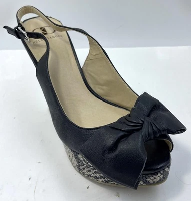 Sandalias para mujer Kelsi Dagger Vixen 8 M de cuero negro con cordones zapatos de cuña Foto 1 de 4