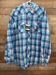 Wrangler 20X Competition Men's XLBlue Plaid Pocketed Pearl Snap Western Shirt - Picture 1 of 4
