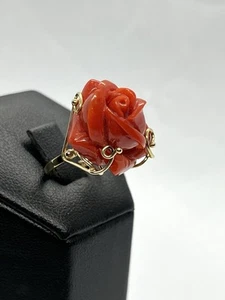 Anello da Donna in Oro giallo In 14kt Con Rosa Di Corallo 19x16mm - Foto 1 di 6