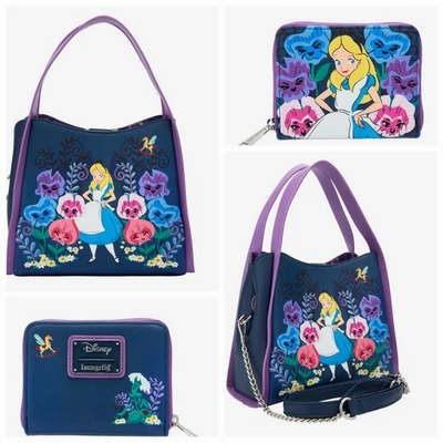 ¡Bolso Bandolera Convertible Loungefly Disney Alicia en el País de las Maravillas Flores y CARTERA! Foto 1 de 4
