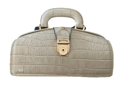 Bolso de Mano Pratesi Brunelleschi Radica Estampado de Reptiles Cuero Crema Nuevo con Etiquetas Foto 1 de 4