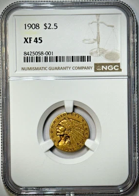 1908 $2.5  Gold Indian Head Quarter Eagle -  NGC XF 45 - Image 1 of 4