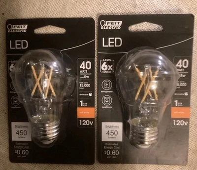 (2) Feit Electric Soft White 40W Equivalence A15 E26 Medium Filament LED 2-pack - Image 1 of 2
