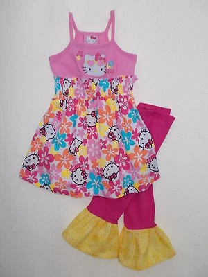 Niñas Hello Kitty Conjunto Vestido y Leggings con Volantes Hechos a Mano Talla 24 Meses   Foto 1 de 4