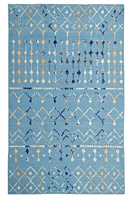 Distressed Moroccan - 2'x4', Light Blue, Transitional Design Area Rug - 505 - Image 1 of 4