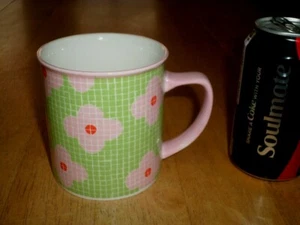 STARBUCKS COFFEE- PINK FLOWERS PATTERN & GREEN TILE "BARISTA" Ceramic Coffee Mug - Picture 1 of 11