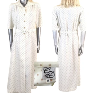 Vintage Tea Dress Midi 60s Cream Beige Polka Dot Classic C&D 14 - Picture 1 of 13