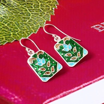 Hermosos aretes colgantes Meenakari en plata de ley 925 para mujer esmalte Foto 1 de 3