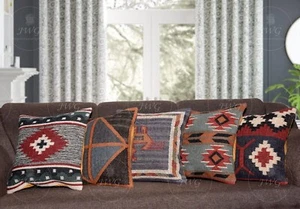 Lotto 5 pz copricuscino decorazione casa 18"" x 18"" kilim federe indiane intrecciate a mano - Foto 1 di 8