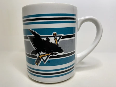 Vintage 1991 SAN JOSE SHARKS Mug NHL Hockey Logo Ceramic Coffee Cup White & Teal Cover