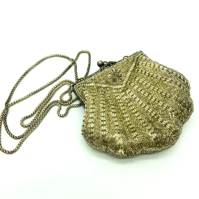 Vintage La Regale Bag/ Beaded Shoulder or Clutch Bag/Pewter/Silver/ Shell shaped - Image 1 of 4