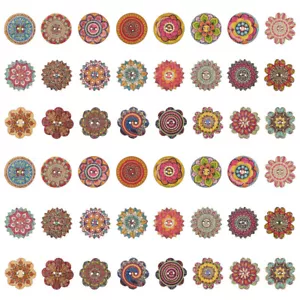 300pcs Printed Wooden Buttons 2-Hole Mixed Pattern Colorful Flower Sewing 20mm - Picture 1 of 9