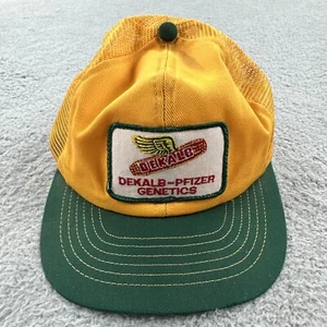 Vtg DELALB-PFIZER Genetics Yellow Mesh Trucker SnapBack Hat Monsanto Round Up - Picture 1 of 15