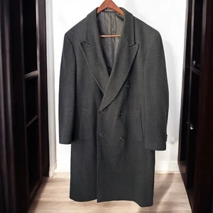 Jones New York Men's 100% Wool Herringbone Trench Coat Business 90s Y2K 44L - Picture 1 of 12