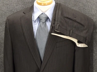 Perry Ellis Portfolio Mens 44R Gray Pinstripe 38x30  Pants Wool 2 Btn Jacket 2pc - Image 1 of 4