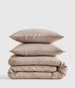 NWT QUINCE EUROPEAN LINEN FULL QUEEN DUVET COVER SET TOFFEE 100% FLAX MSRP $190 - Picture 1 of 17