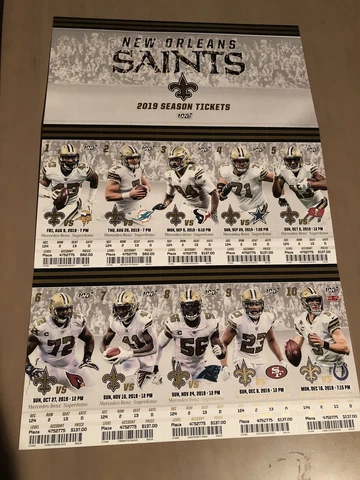 2019 New Orleans Saints Official NFL Season Ticket Stubs Cover