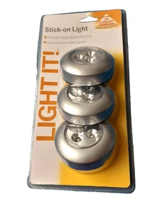 Fulcrum Light It Stick On LED Lights 3 Pack Silver New - Picture 1 of 2