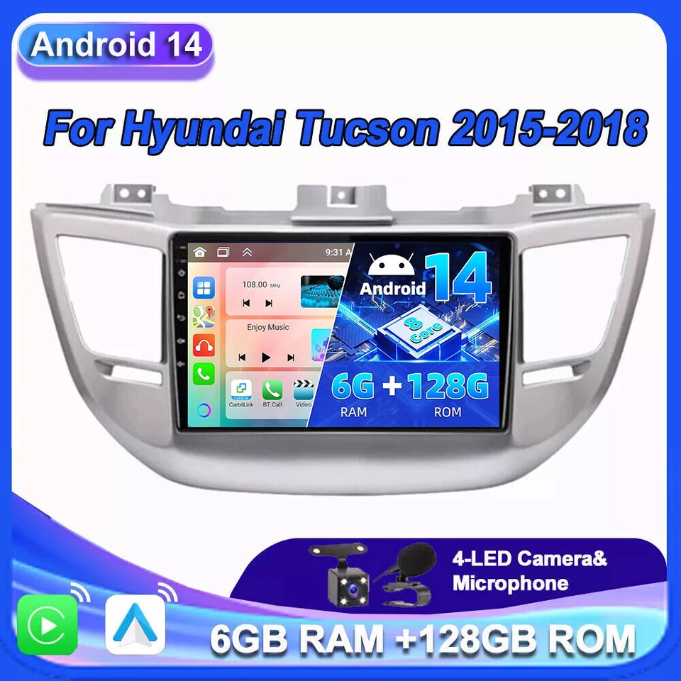9'' AUTORADIO GPS FÜR HYUNDAI TUCSON 2014-18 CARPLAY GPS ANDROID 14 DAB 6G+128GB - Bild 1 von 4
