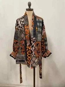 $140 summum Short Kimono Jacket with Print | Multi | Dutch 38 US 8 - Picture 1 of 9
