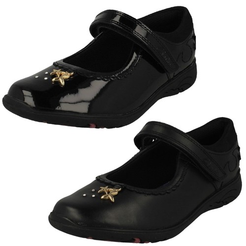 Scarpe da scuola Clarks ""Relda Sea K"" nere verniciate o in pelle con gancio e anello