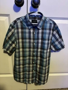 Gioberti Boys Button Up Shirt Size 12 Short Sleeve Western Show Blue Plaid - Picture 1 of 6