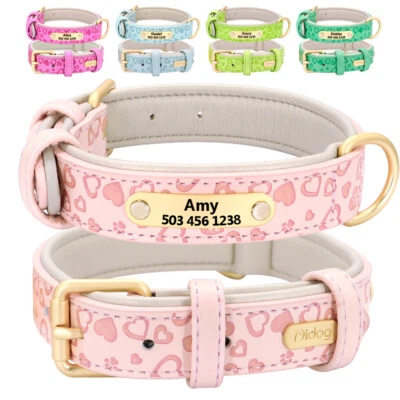 Collar de cuero personalizado para mascotas perros placa de identificación grabada ajustable multicolor Foto 1 de 4