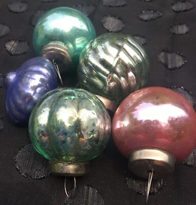 Lot of 5 small antique glass Christmas tree balls ornaments~mini size holiday! - Picture 1 of 17