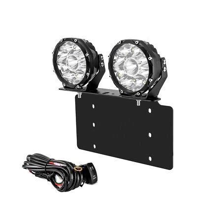 Universal License Plate Mount Bracket & 5" LED Work Lights Combo Kit Wiring 45W - Image 1 of 4