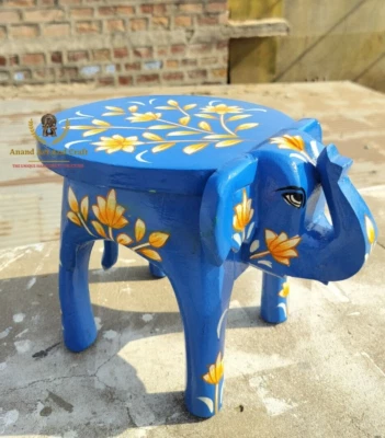 Wood Handmade Wooden Elephant Stool – Hand-Painted Indian Art Decor | Home Art - Image 1 of 4