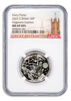 2022 50p Great Britain Harry Potter Hogwarts Express NGC MS69 Coin - TOP POP! - Image 1 of 3