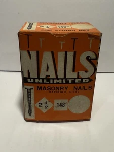 Vintage Full Box NAILS Unlimited Nails Masonry Nails 2 1/2 .148" 1 Pound Japan - Bild 1 von 18