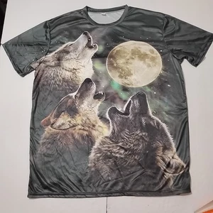 Lot Of 2 Wolves Howling At The Moon  T-shirt Unbranded 3XL Green Short Sleeve - Picture 1 of 7