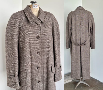 Orvis Wool Plus Size Raglan Trench Coat Size 16 Vintage 90s Long Tweed Trench - Image 1 of 4