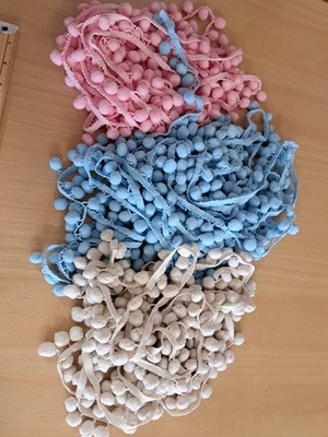  Pom Pom Trimming Pink, Blue, Cream Mixed Lot 10mm Wide To Clear - Image 1 of 3