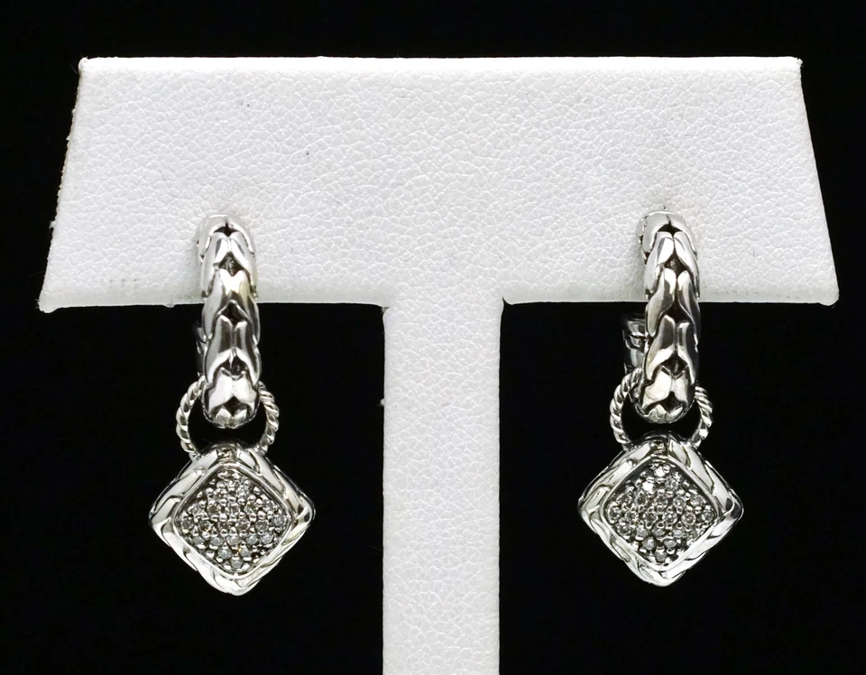 Pendientes de cadena clásicos de plata de ley 925/oro de 18 quilates John Hardy con diamantes Foto 1 de 1