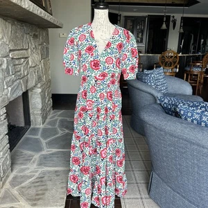 Boden Bella Puff Sleeve US Size 10 Petite Multi Foliage Scatter Maxi Dress $190 - Picture 1 of 7